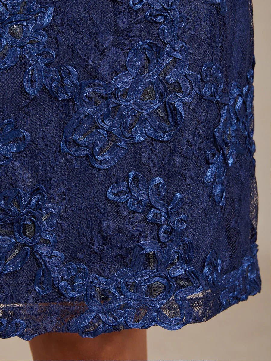 Vestido evasé de encaje rosetón con cuello barco - Nhaura