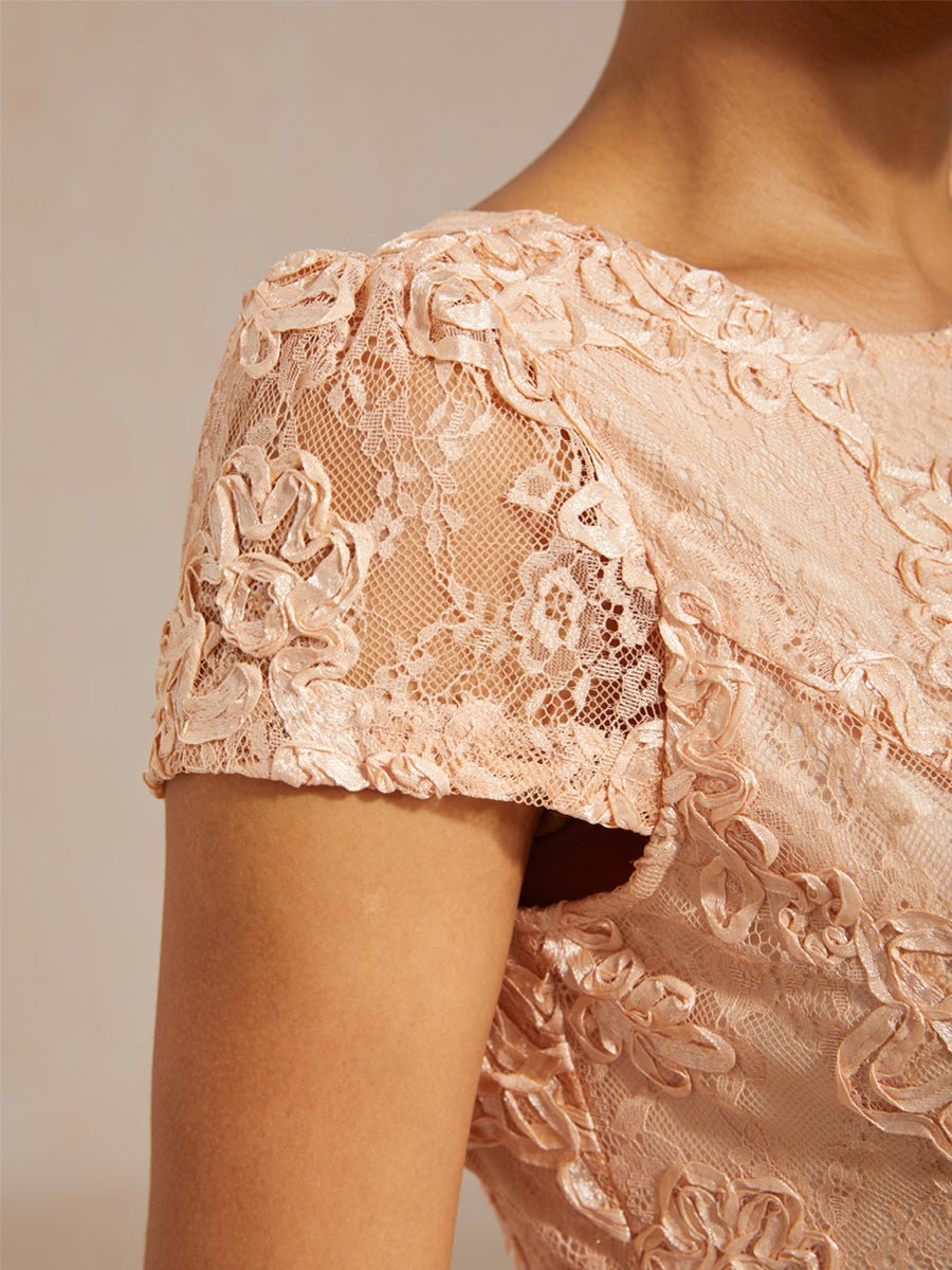Vestido evasé de encaje rosetón con cuello barco - Nhaura