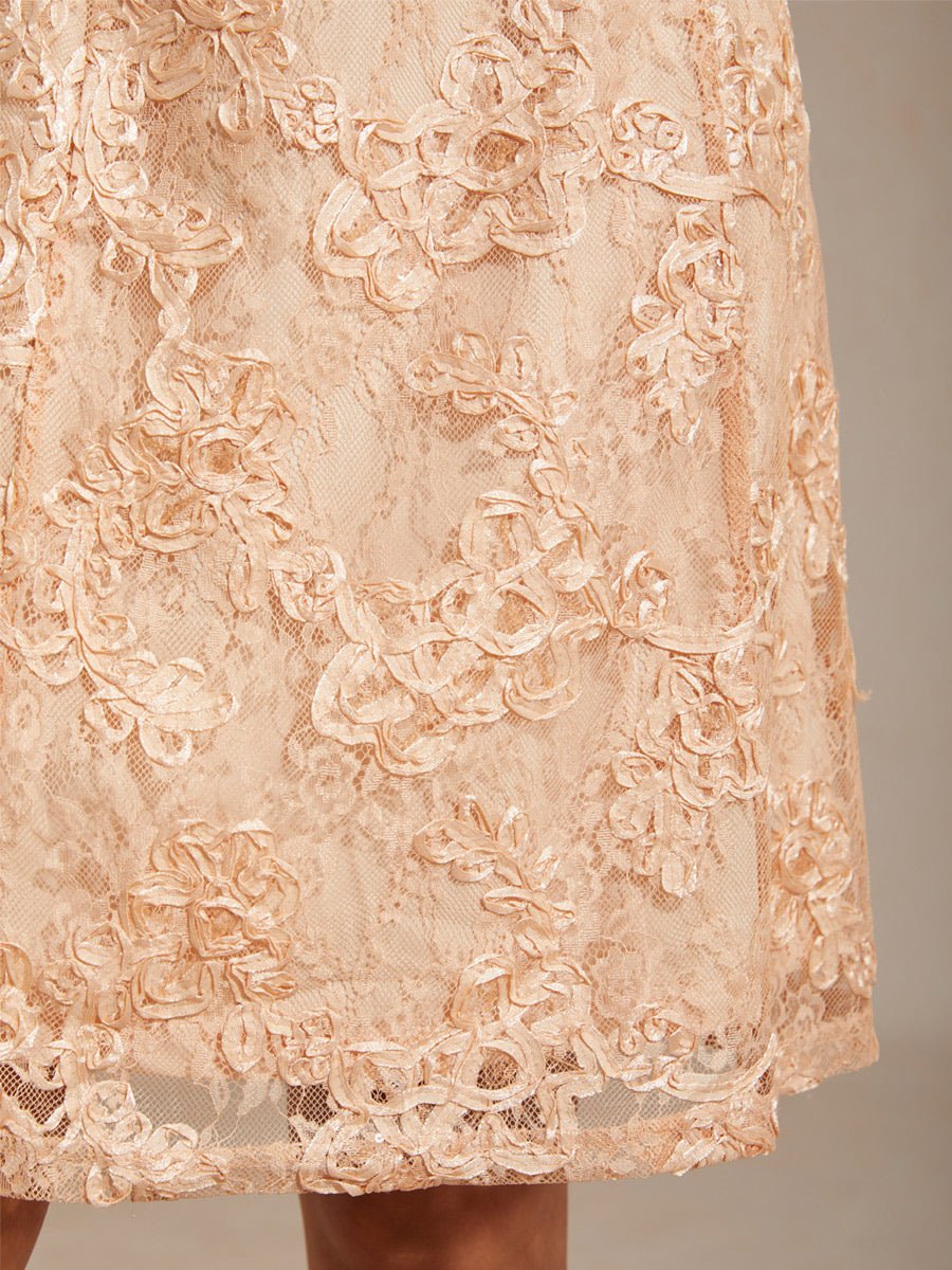 Vestido evasé de encaje rosetón con cuello barco - Nhaura