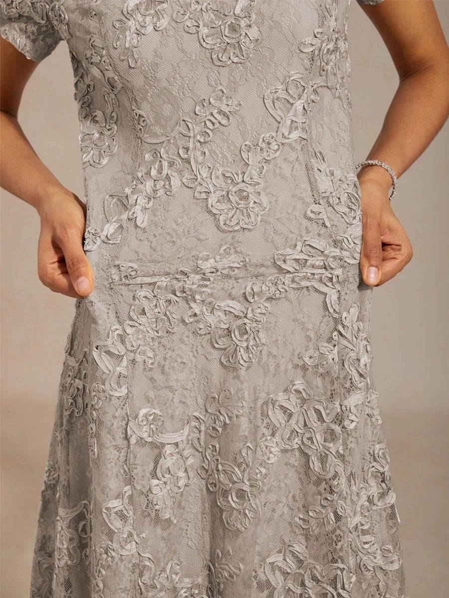Vestido evasé de encaje rosetón con detalles de lentejuelas - Nhaura