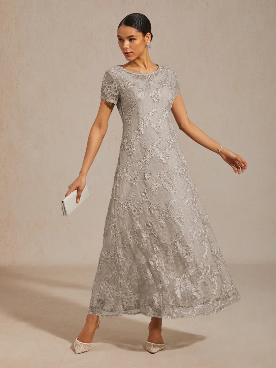 Vestido evasé de encaje rosetón con detalles de lentejuelas - Nhaura