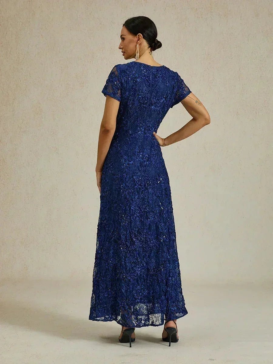 Vestido evasé de encaje rosetón con detalles de lentejuelas - Nhaura