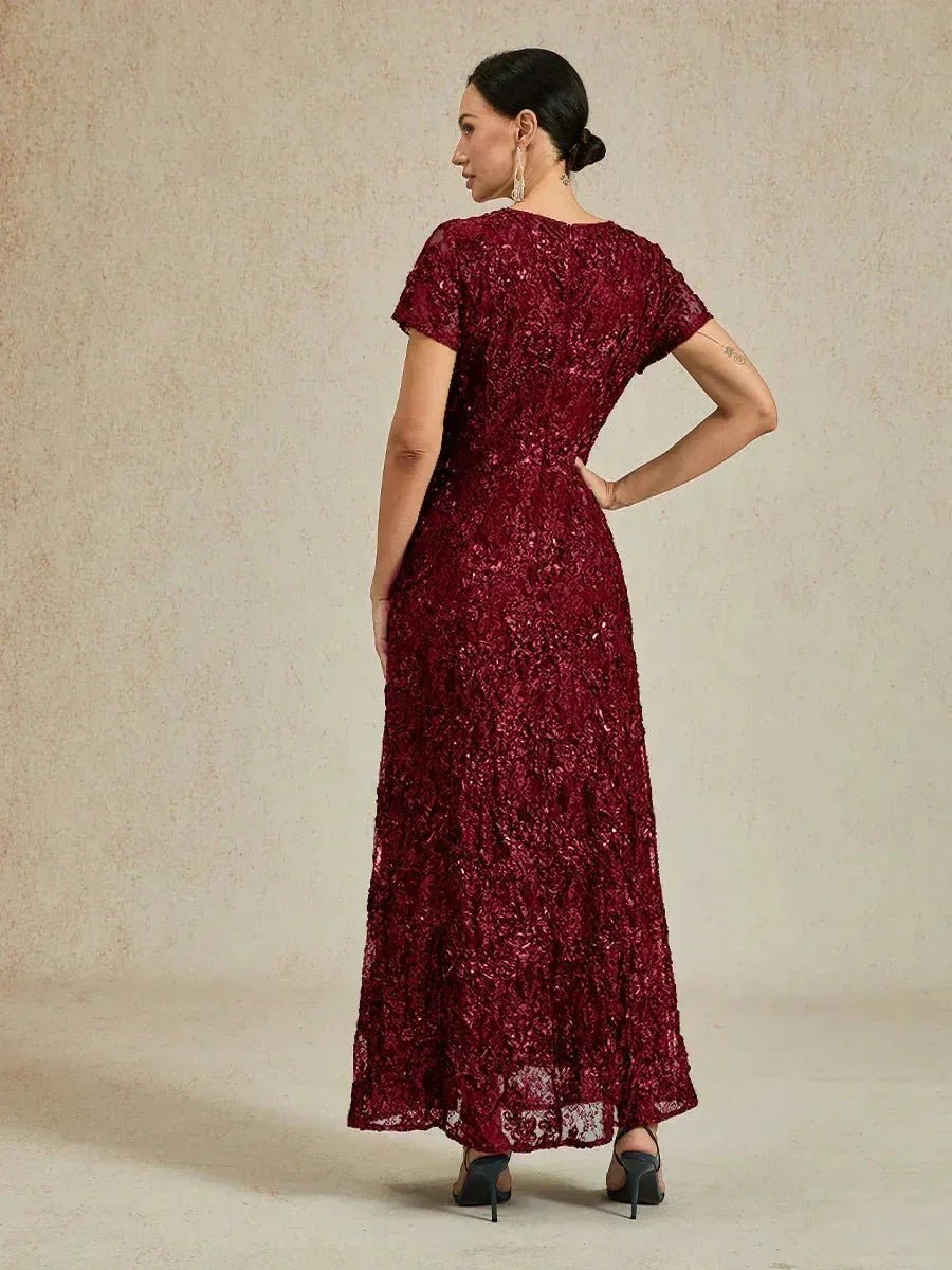 Vestido evasé de encaje rosetón con detalles de lentejuelas - Nhaura
