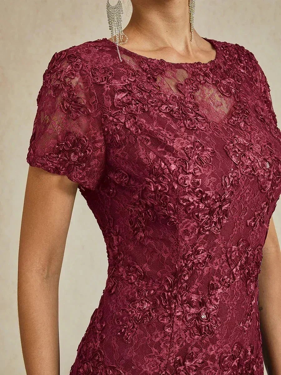 Vestido evasé de encaje rosetón con detalles de lentejuelas - Nhaura