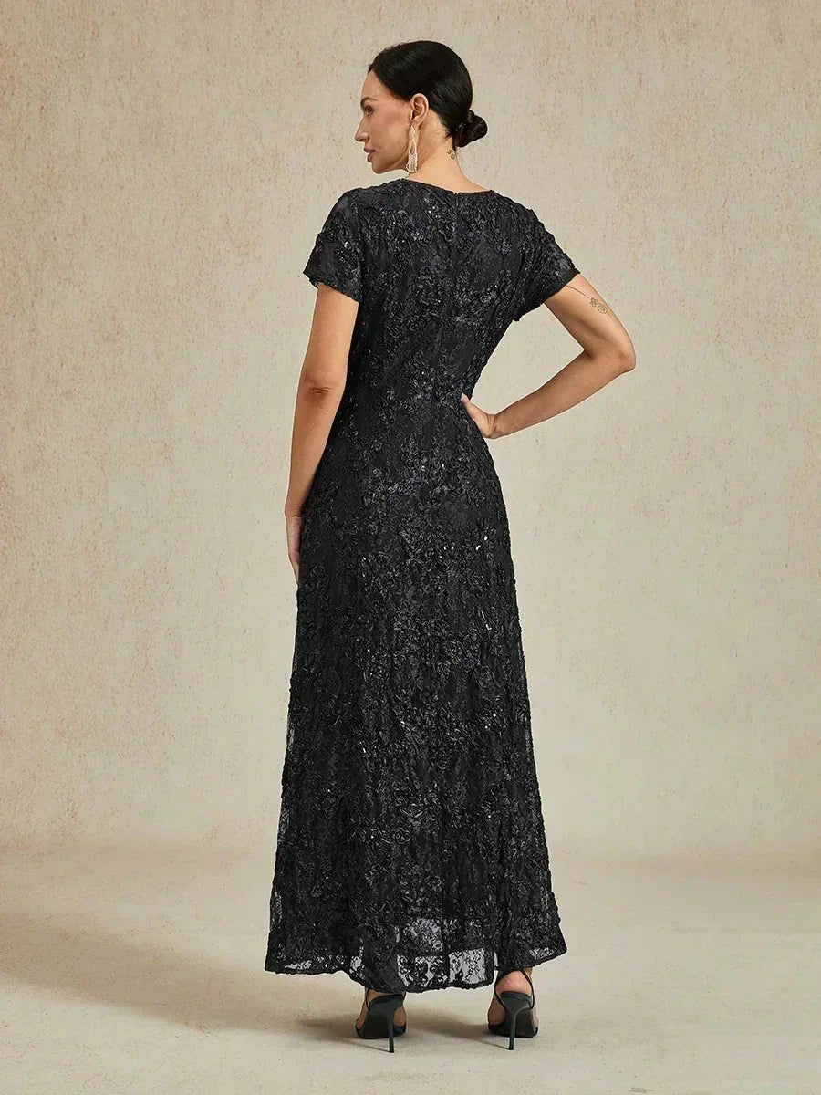 Vestido evasé de encaje rosetón con detalles de lentejuelas - Nhaura