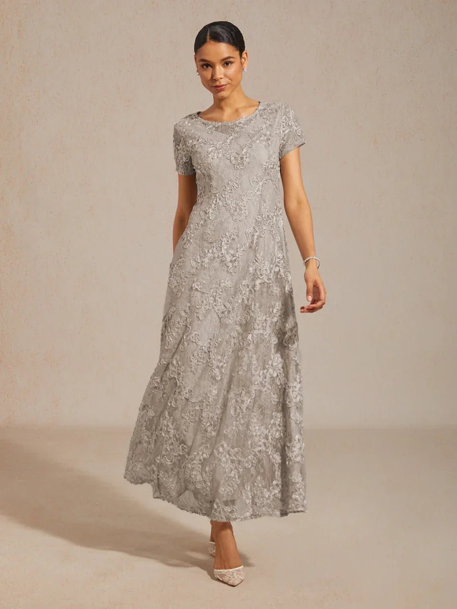 Vestido evasé de encaje rosetón con detalles de lentejuelas - Nhaura