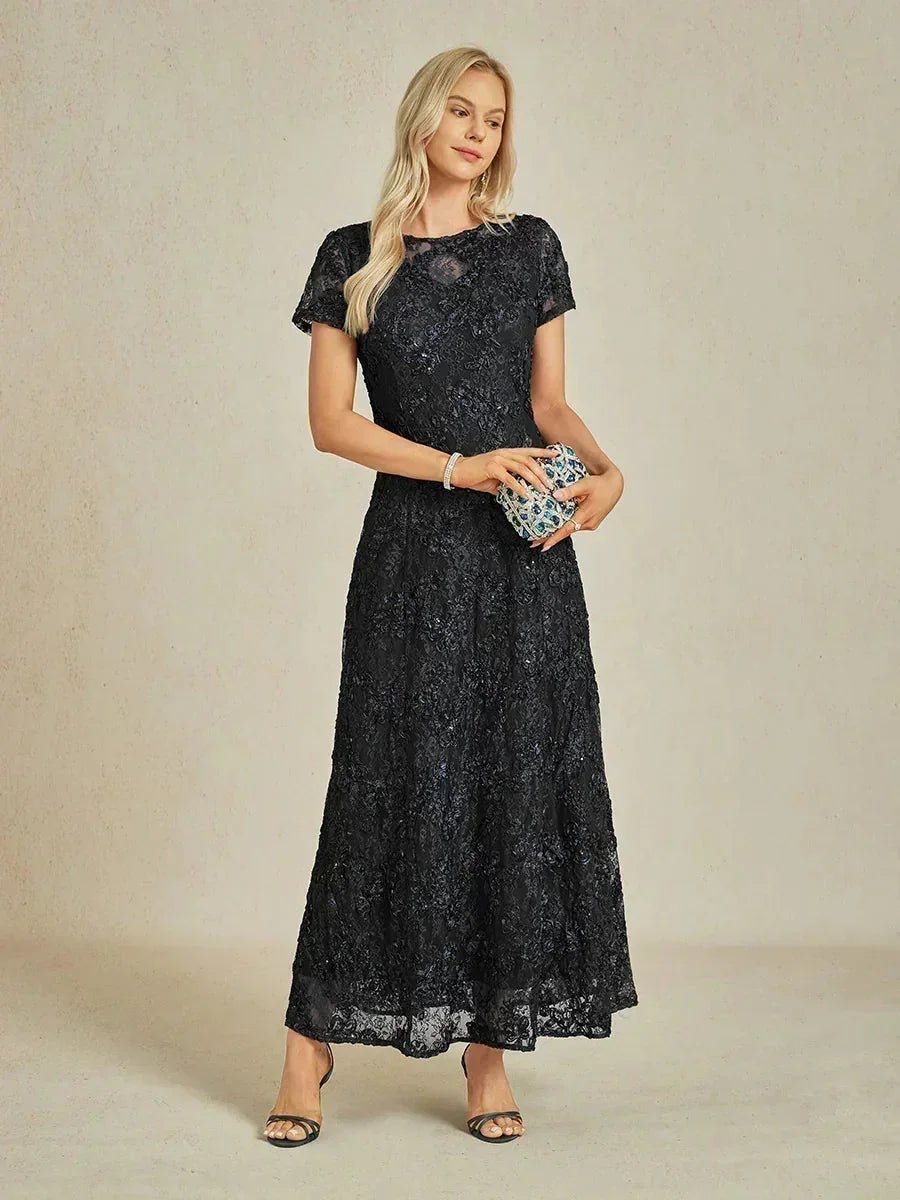 Vestido evasé de encaje rosetón con detalles de lentejuelas - Nhaura