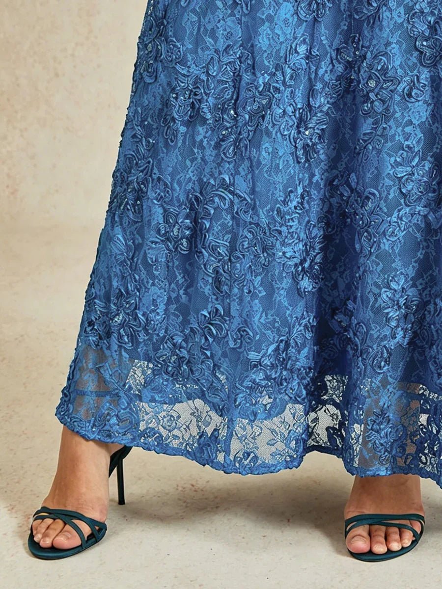 Vestido evasé de encaje rosetón con detalles de lentejuelas - Nhaura