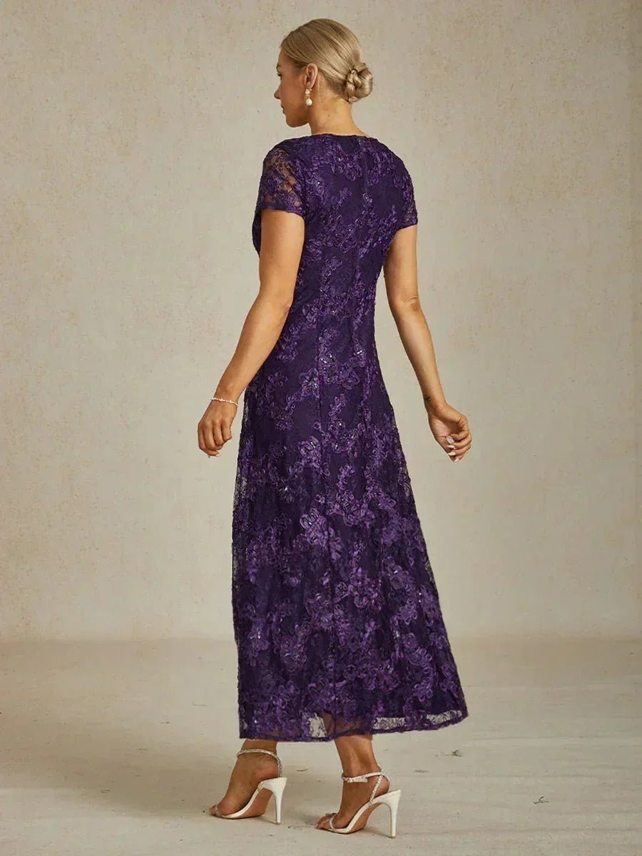 Vestido evasé de encaje rosetón con detalles de lentejuelas - Nhaura