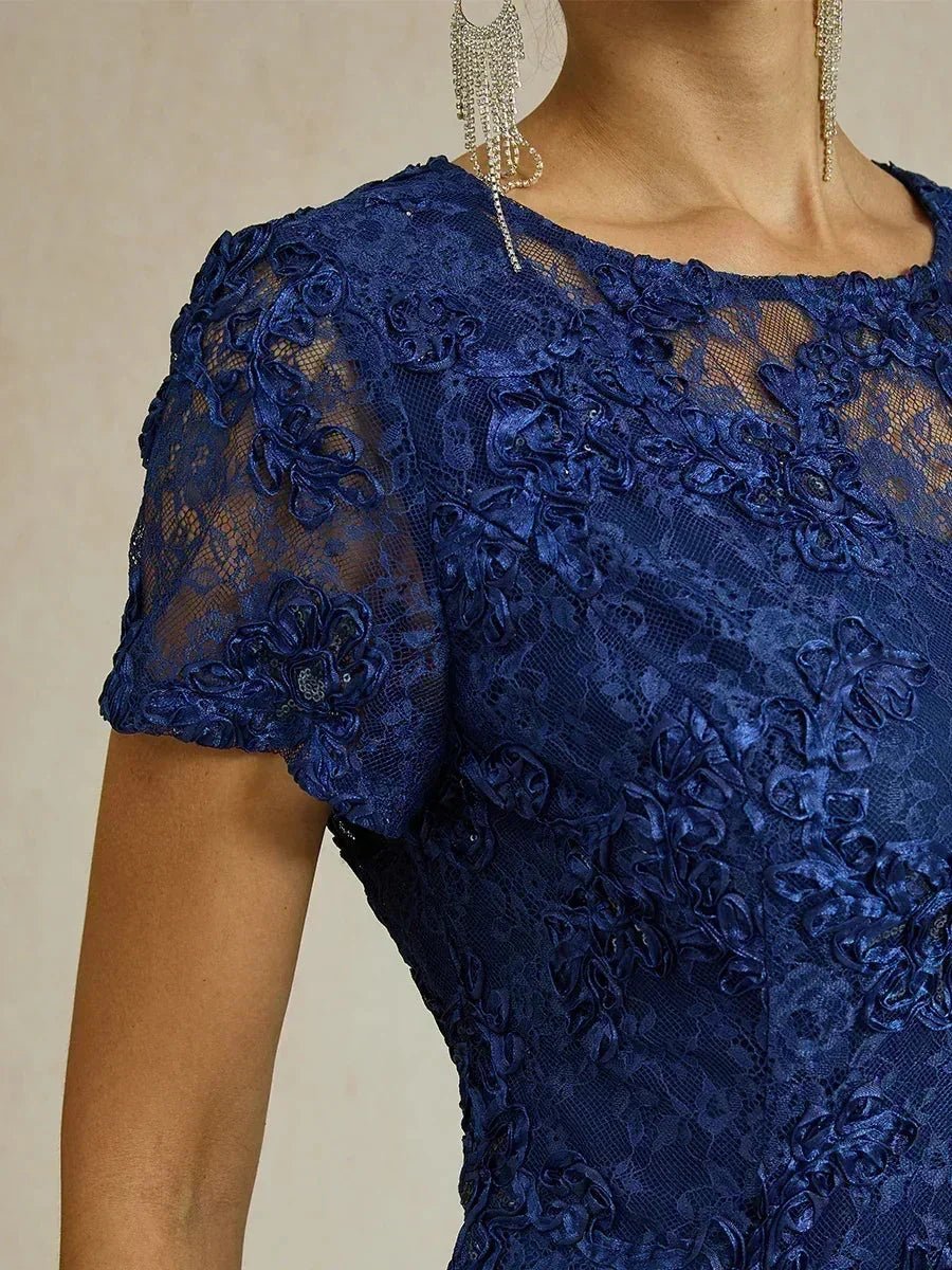 Vestido evasé de encaje rosetón con detalles de lentejuelas - Nhaura