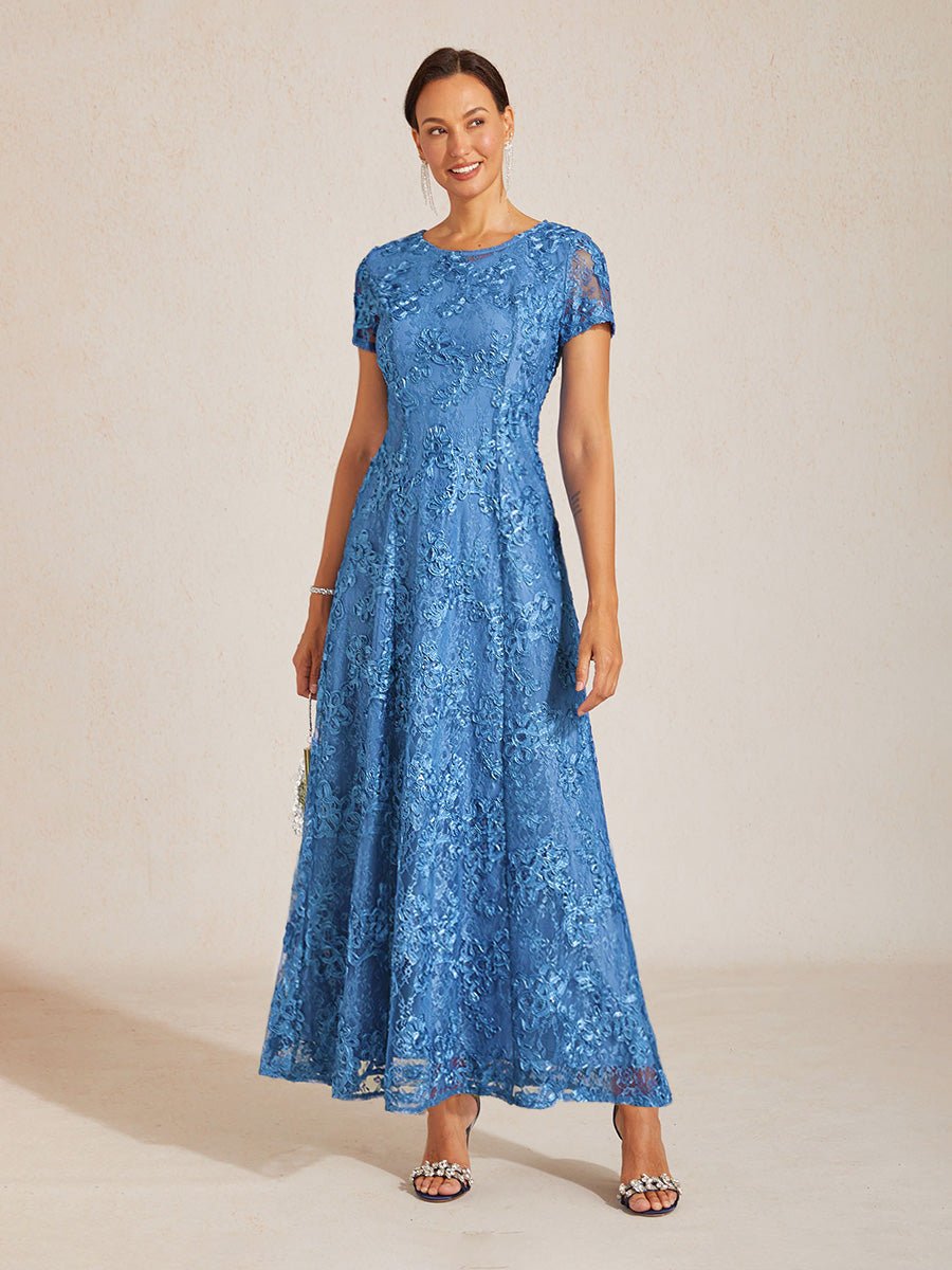 Vestido evasé de encaje rosetón con detalles de lentejuelas - Nhaura