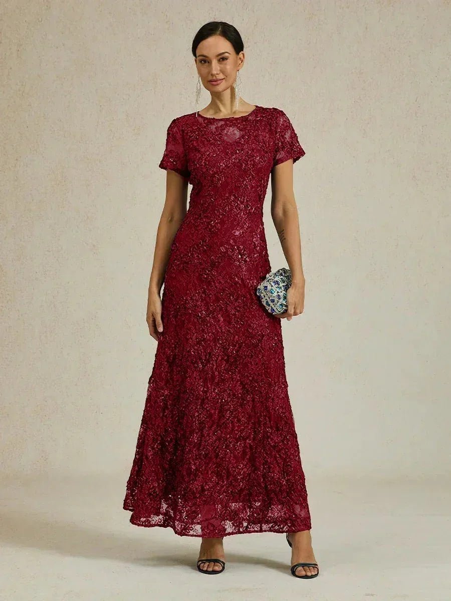 Vestido evasé de encaje rosetón con detalles de lentejuelas - Nhaura