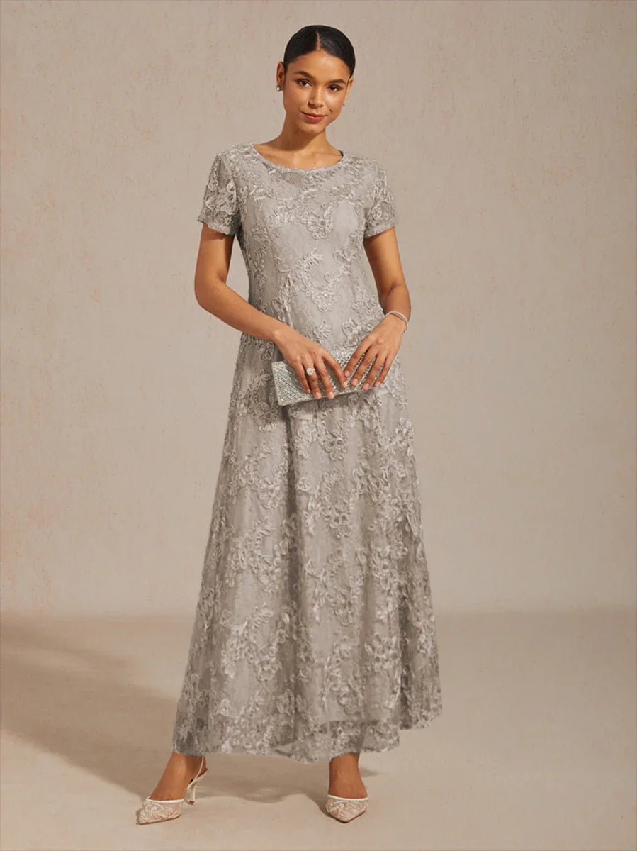 Vestido evasé de encaje rosetón con detalles de lentejuelas - Nhaura