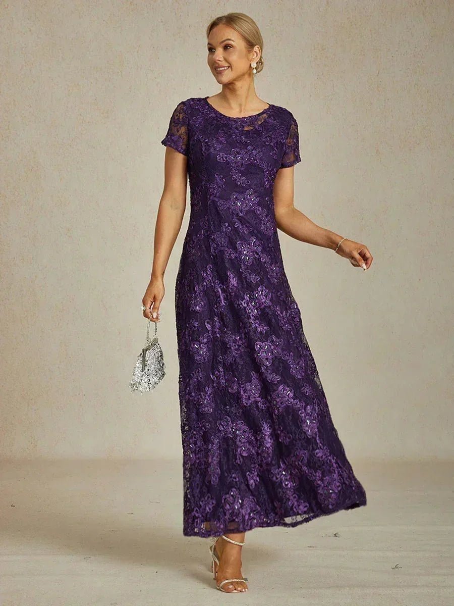 Vestido evasé de encaje rosetón con detalles de lentejuelas - Nhaura