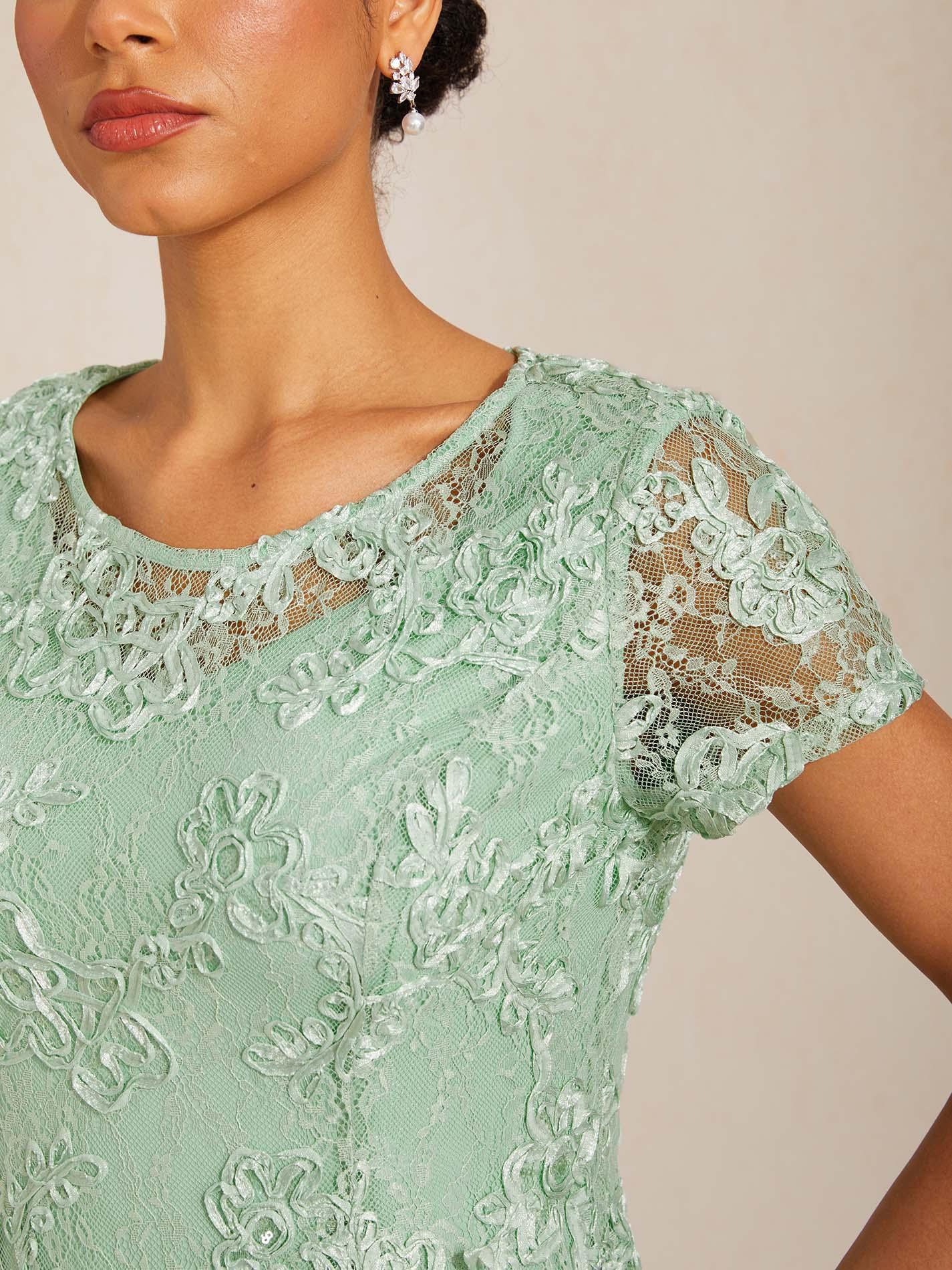 Vestido evasé de encaje rosetón con detalles de lentejuelas - Nhaura