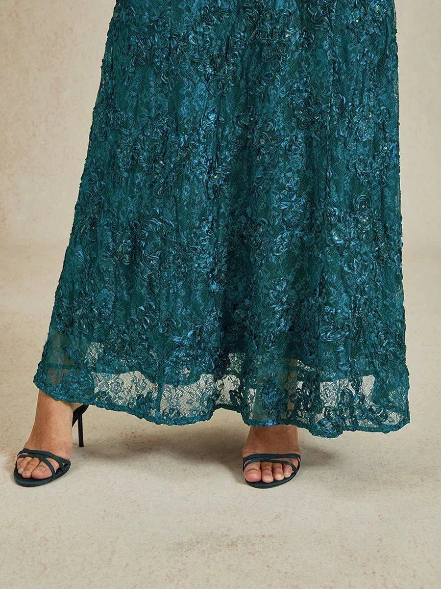 Vestido evasé de encaje rosetón con detalles de lentejuelas - Nhaura