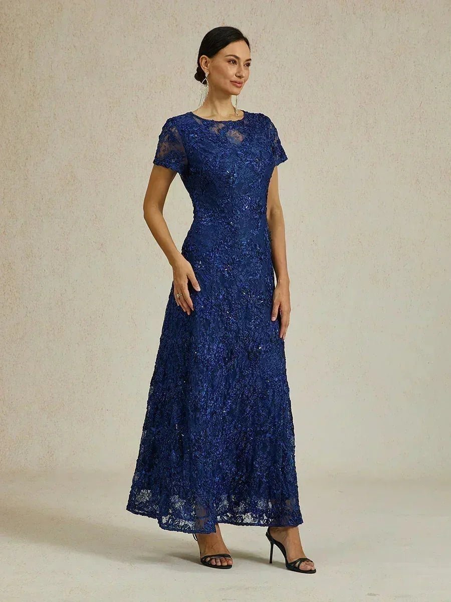 Vestido evasé de encaje rosetón con detalles de lentejuelas - Nhaura