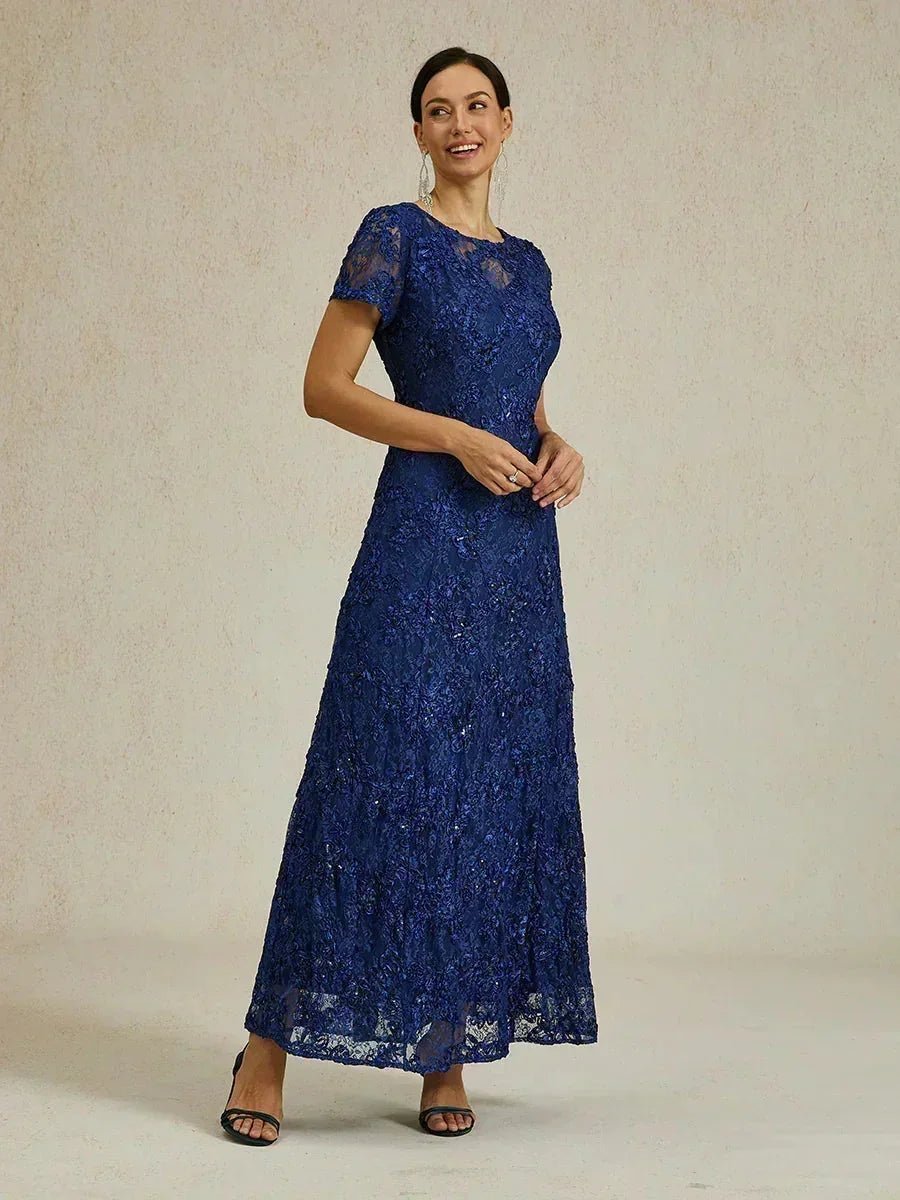 Vestido evasé de encaje rosetón con detalles de lentejuelas - Nhaura