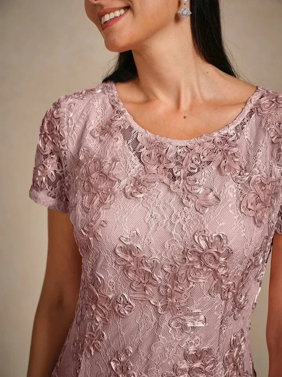 Vestido evasé de encaje rosetón con detalles de lentejuelas - Nhaura