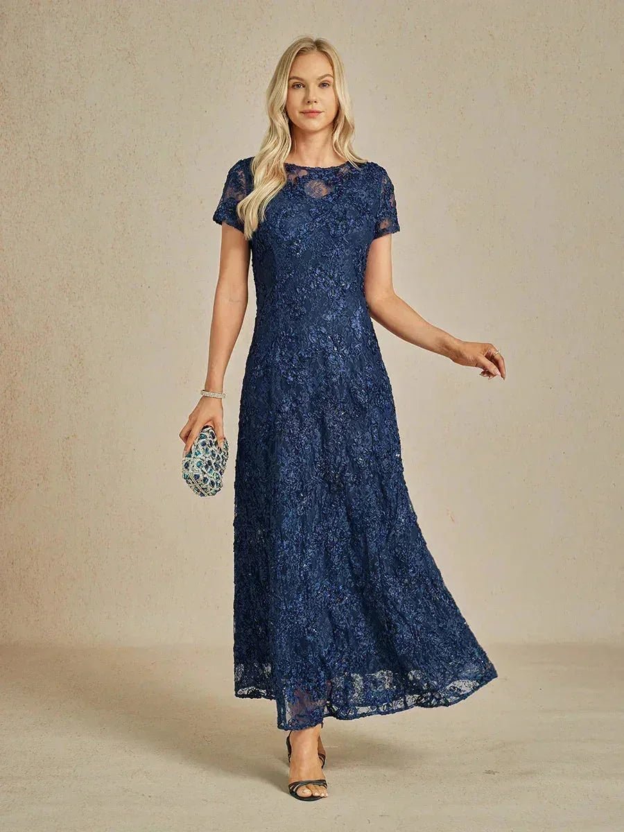 Vestido evasé de encaje rosetón con detalles de lentejuelas - Nhaura