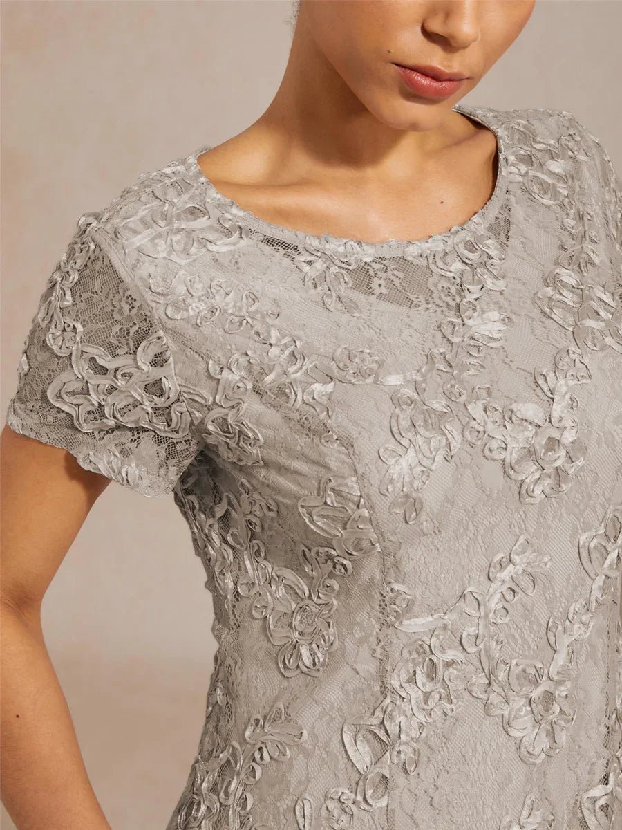 Vestido evasé de encaje rosetón con detalles de lentejuelas - Nhaura