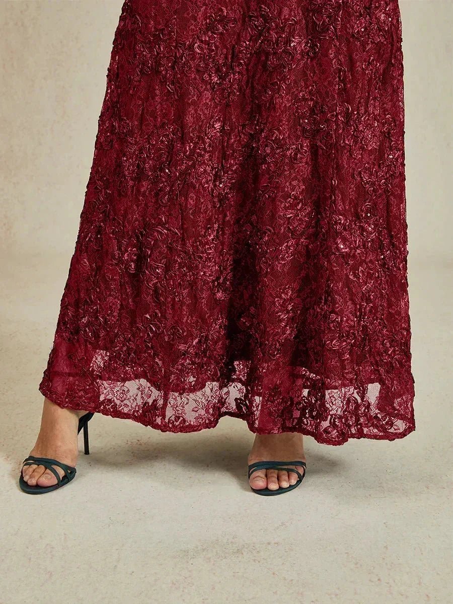 Vestido evasé de encaje rosetón con detalles de lentejuelas - Nhaura