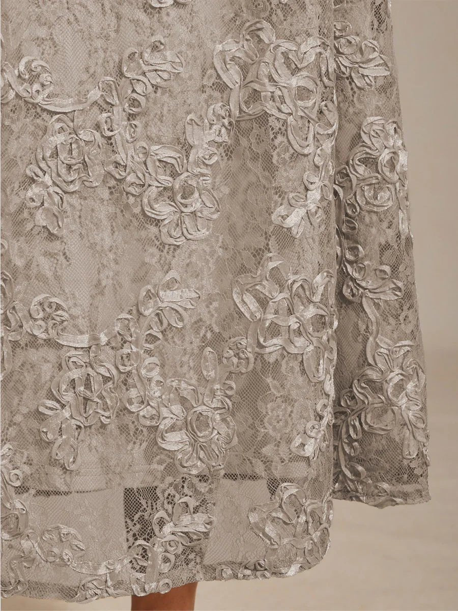 Vestido evasé de encaje rosetón con detalles de lentejuelas - Nhaura