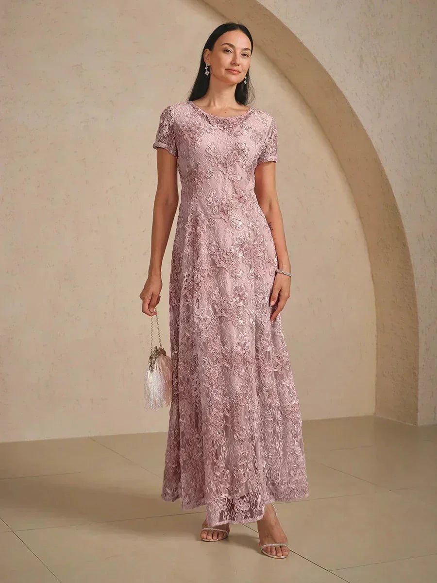 Vestido evasé de encaje rosetón con detalles de lentejuelas - Nhaura