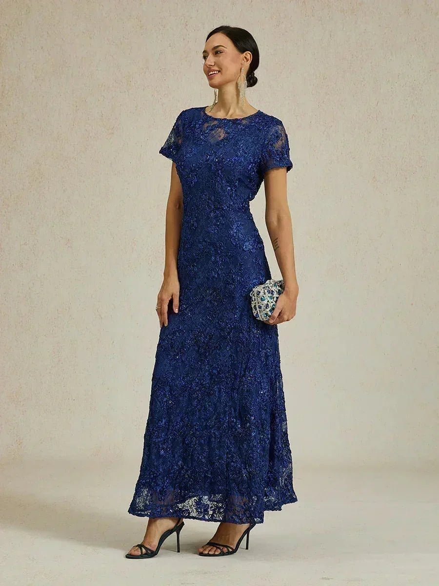 Vestido evasé de encaje rosetón con detalles de lentejuelas - Nhaura