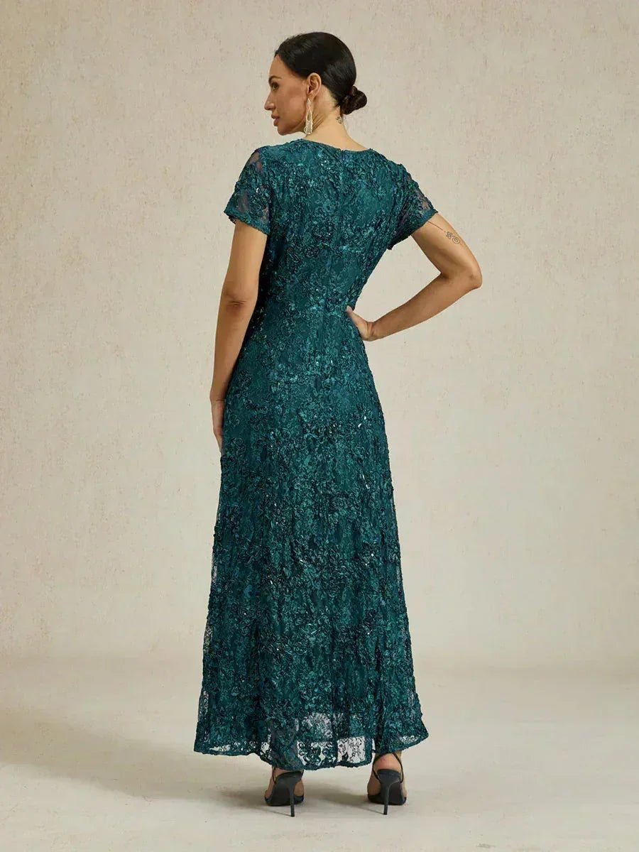 Vestido evasé de encaje rosetón con detalles de lentejuelas - Nhaura