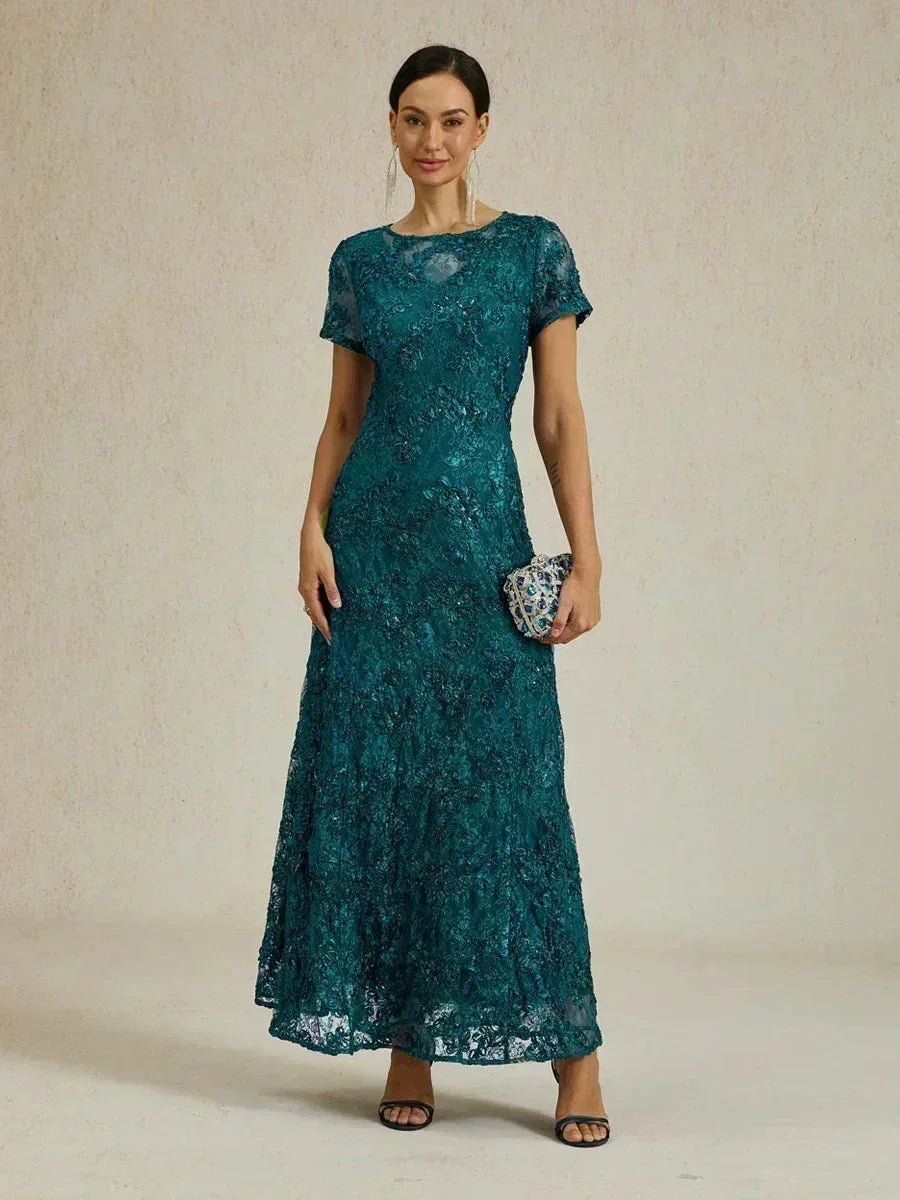 Vestido evasé de encaje rosetón con detalles de lentejuelas - Nhaura