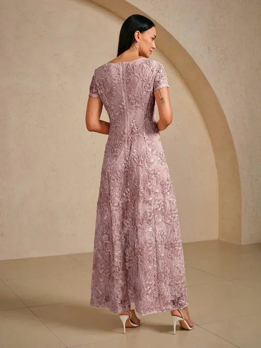 Vestido evasé de encaje rosetón con detalles de lentejuelas - Nhaura