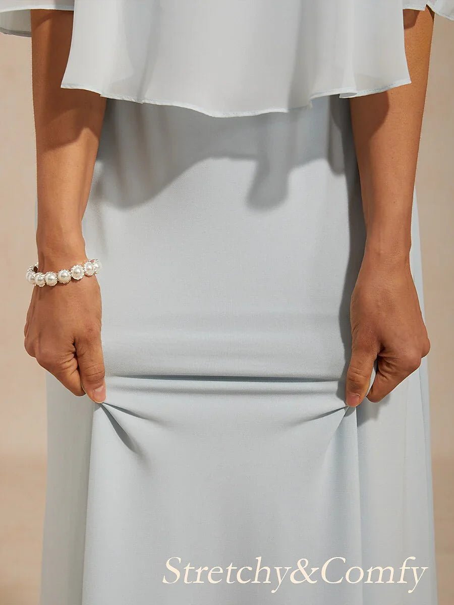 Vestido evasé de gasa con hombros descubiertos y strass - Nhaura