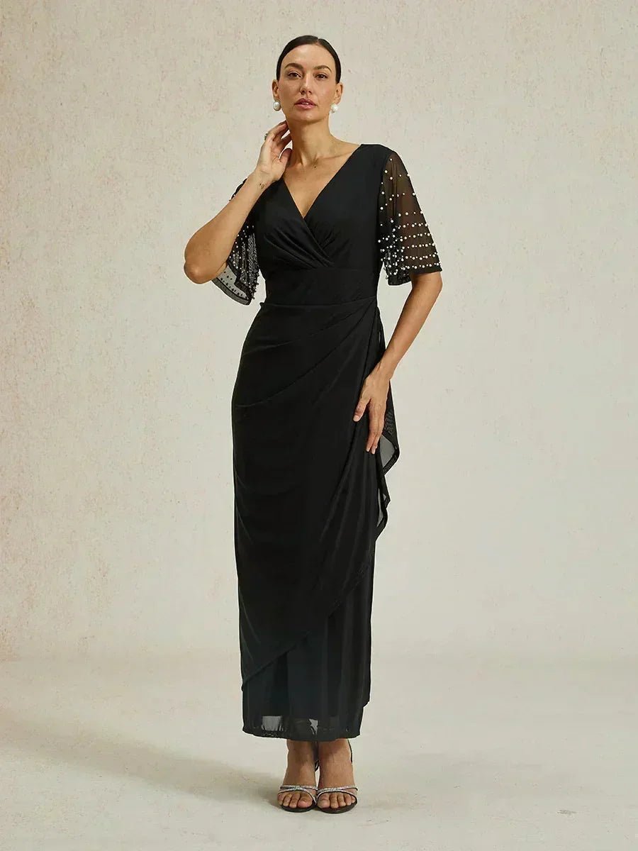 Vestido formal elegante con mangas fluidas adornadas - Nhaura