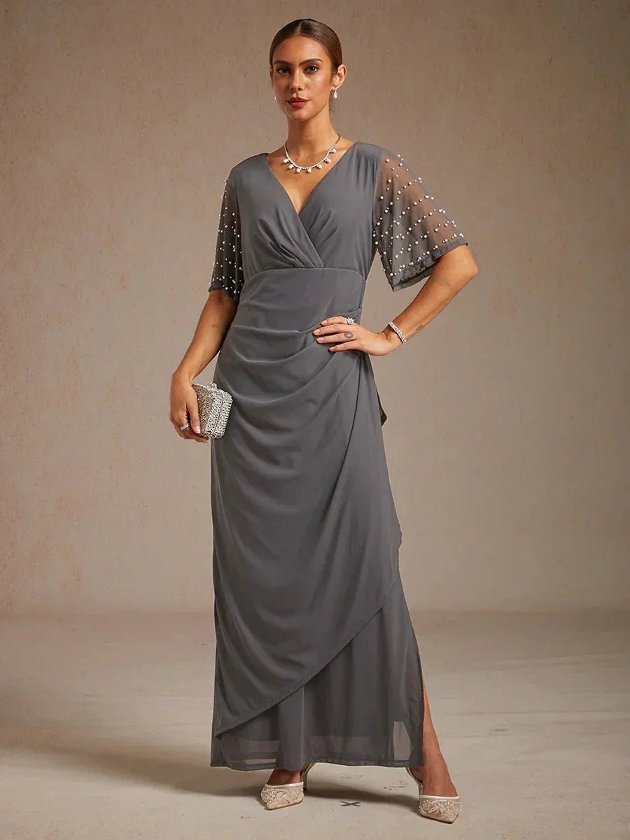 Vestido formal elegante con mangas fluidas adornadas - Nhaura