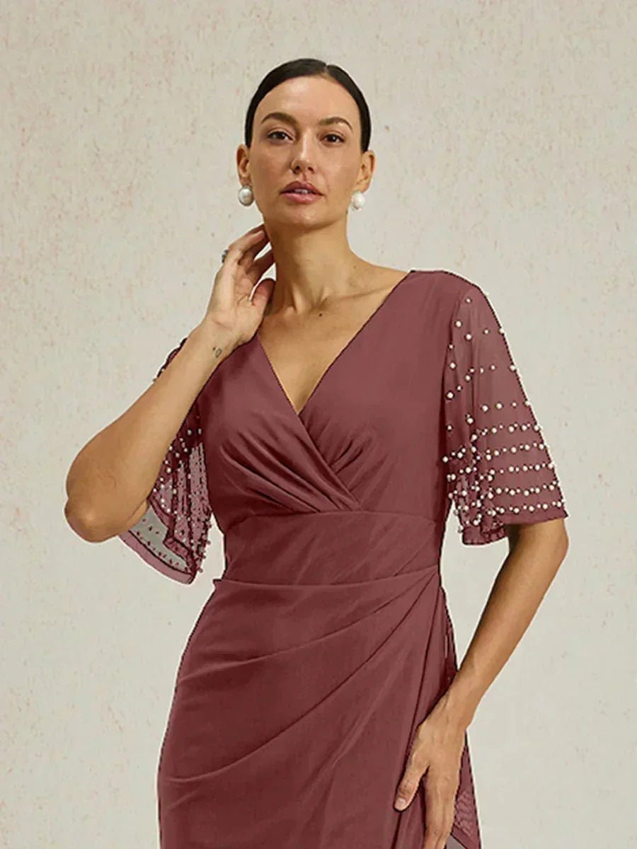 Vestido formal elegante con mangas fluidas adornadas - Nhaura
