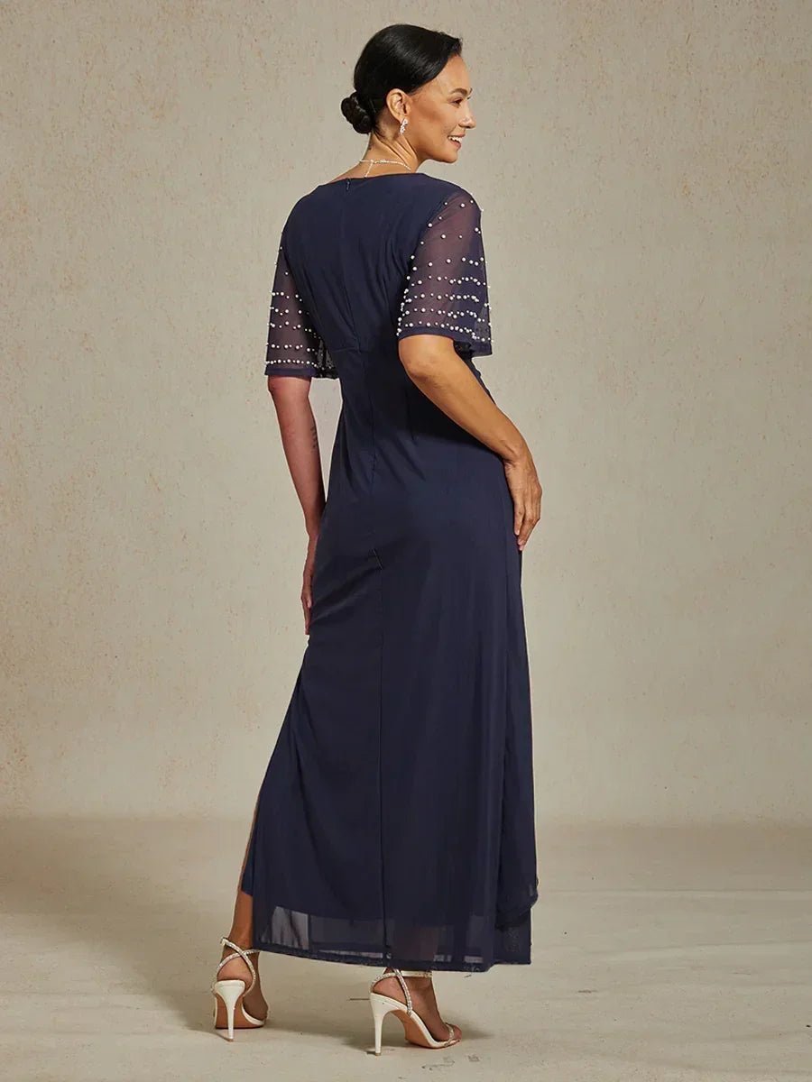 Vestido formal elegante con mangas fluidas adornadas - Nhaura