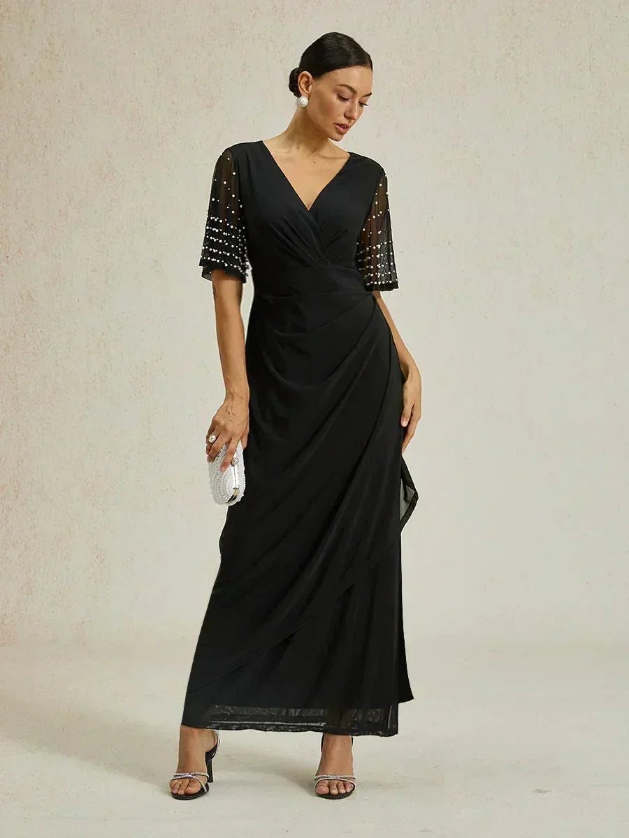 Vestido formal elegante con mangas fluidas adornadas - Nhaura