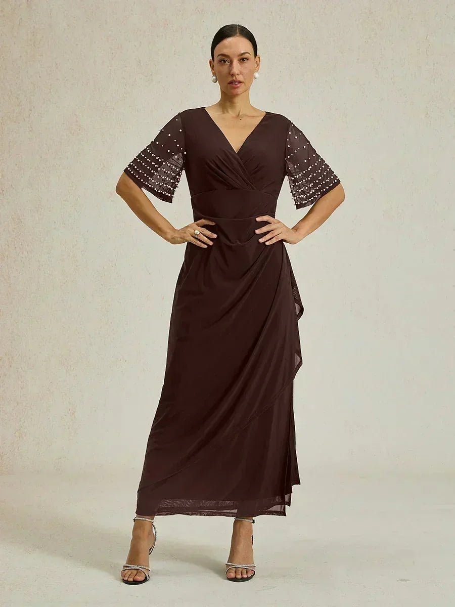Vestido formal elegante con mangas fluidas adornadas - Nhaura
