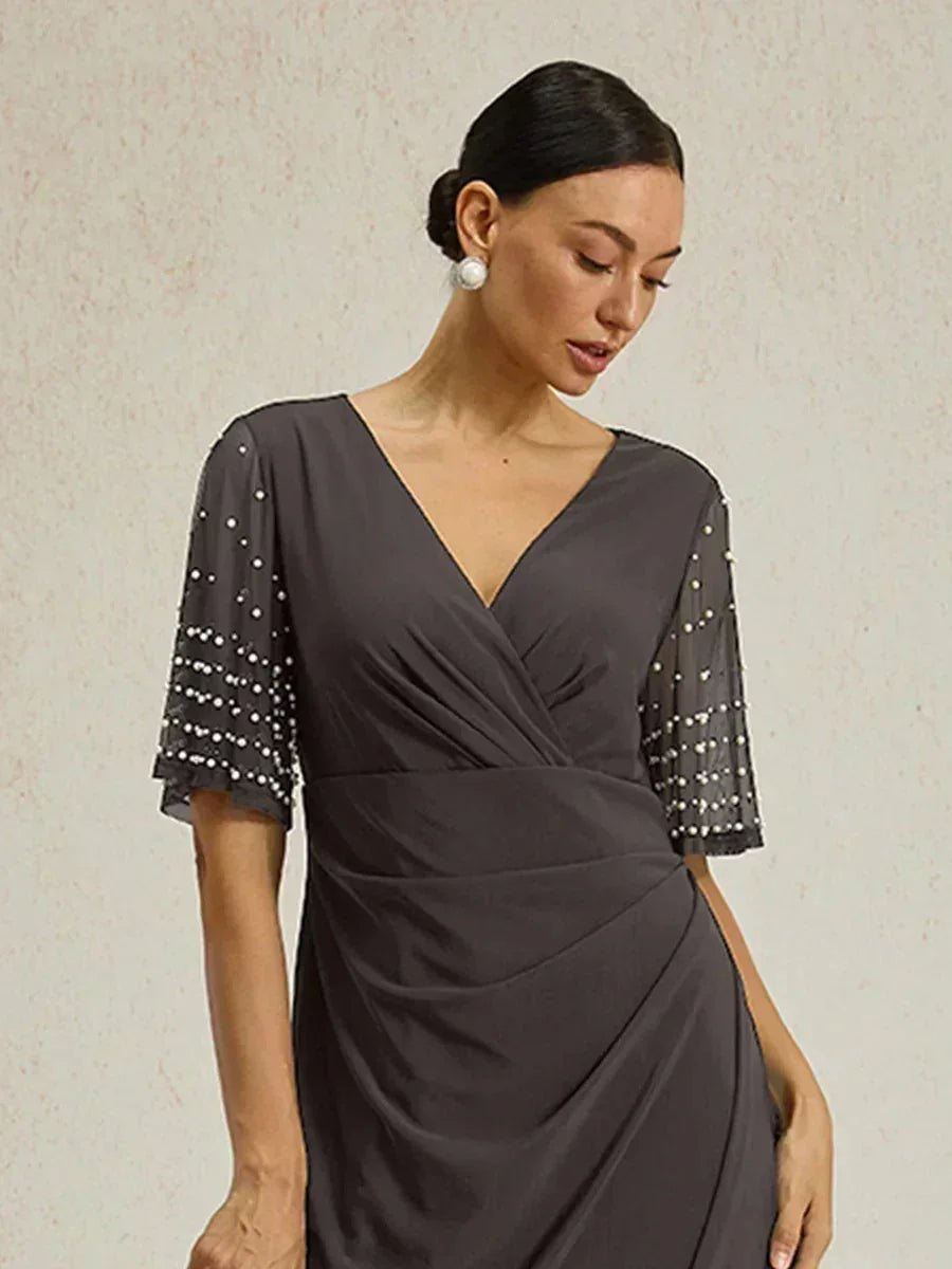 Vestido formal elegante con mangas fluidas adornadas - Nhaura