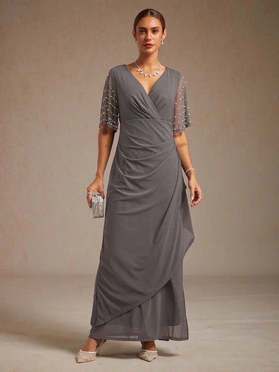 Vestido formal elegante con mangas fluidas adornadas - Nhaura