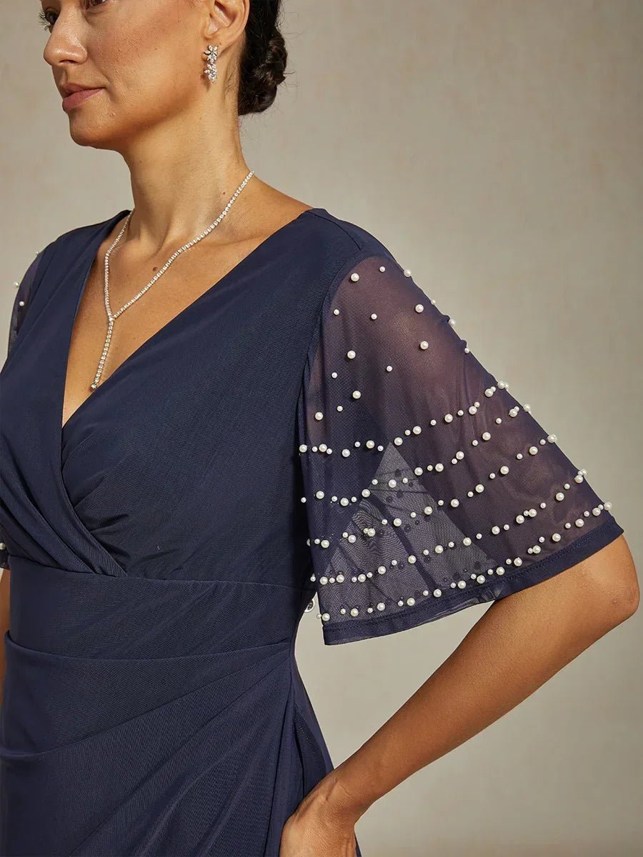 Vestido formal elegante con mangas fluidas adornadas - Nhaura