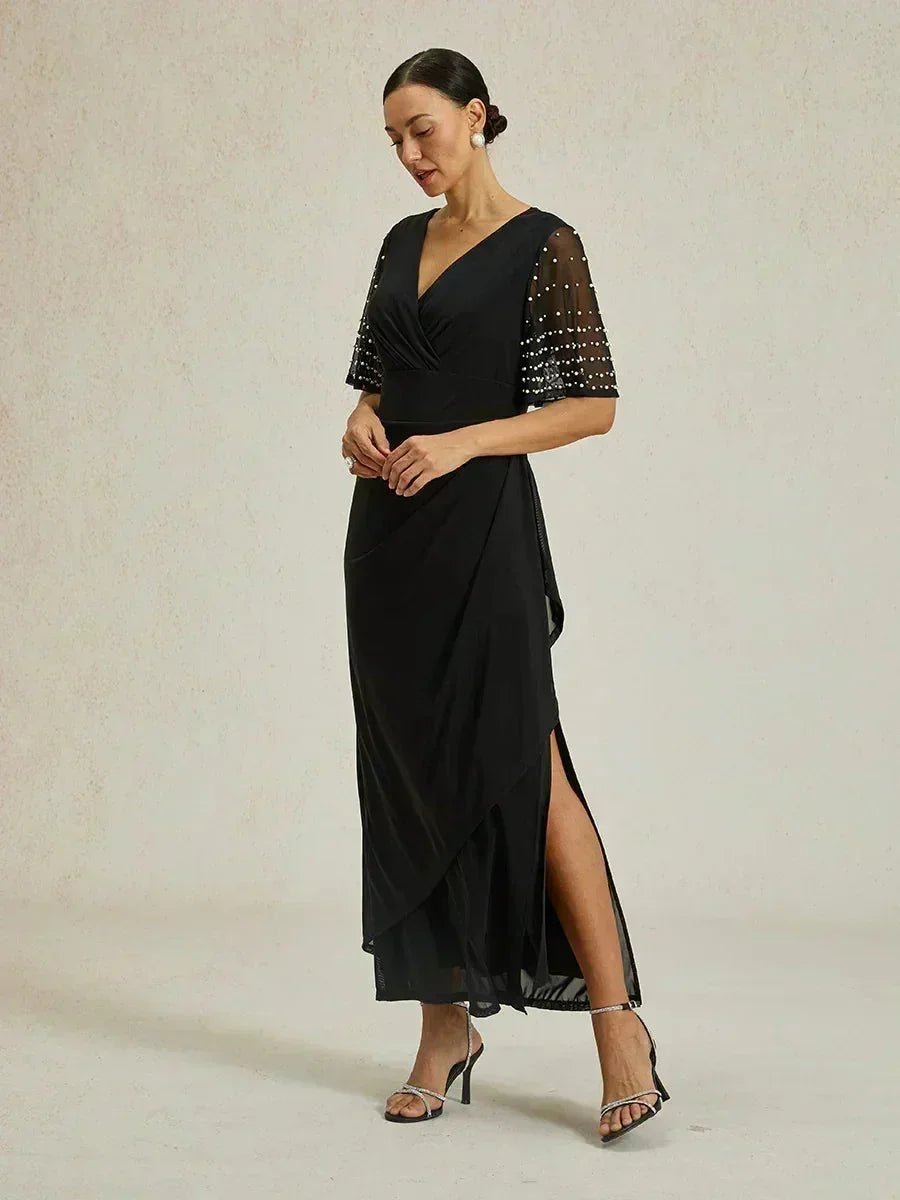 Vestido formal elegante con mangas fluidas adornadas - Nhaura
