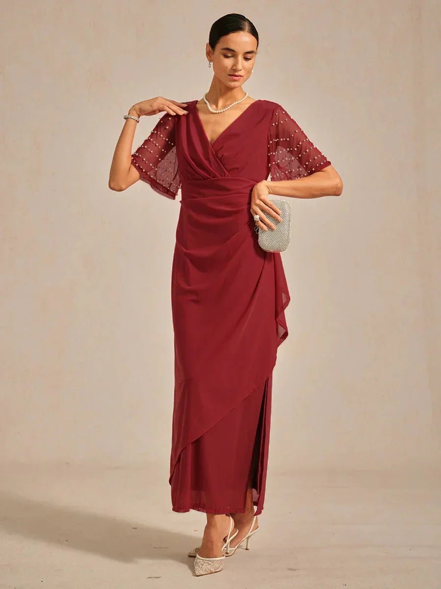 Vestido formal elegante con mangas fluidas adornadas - Nhaura