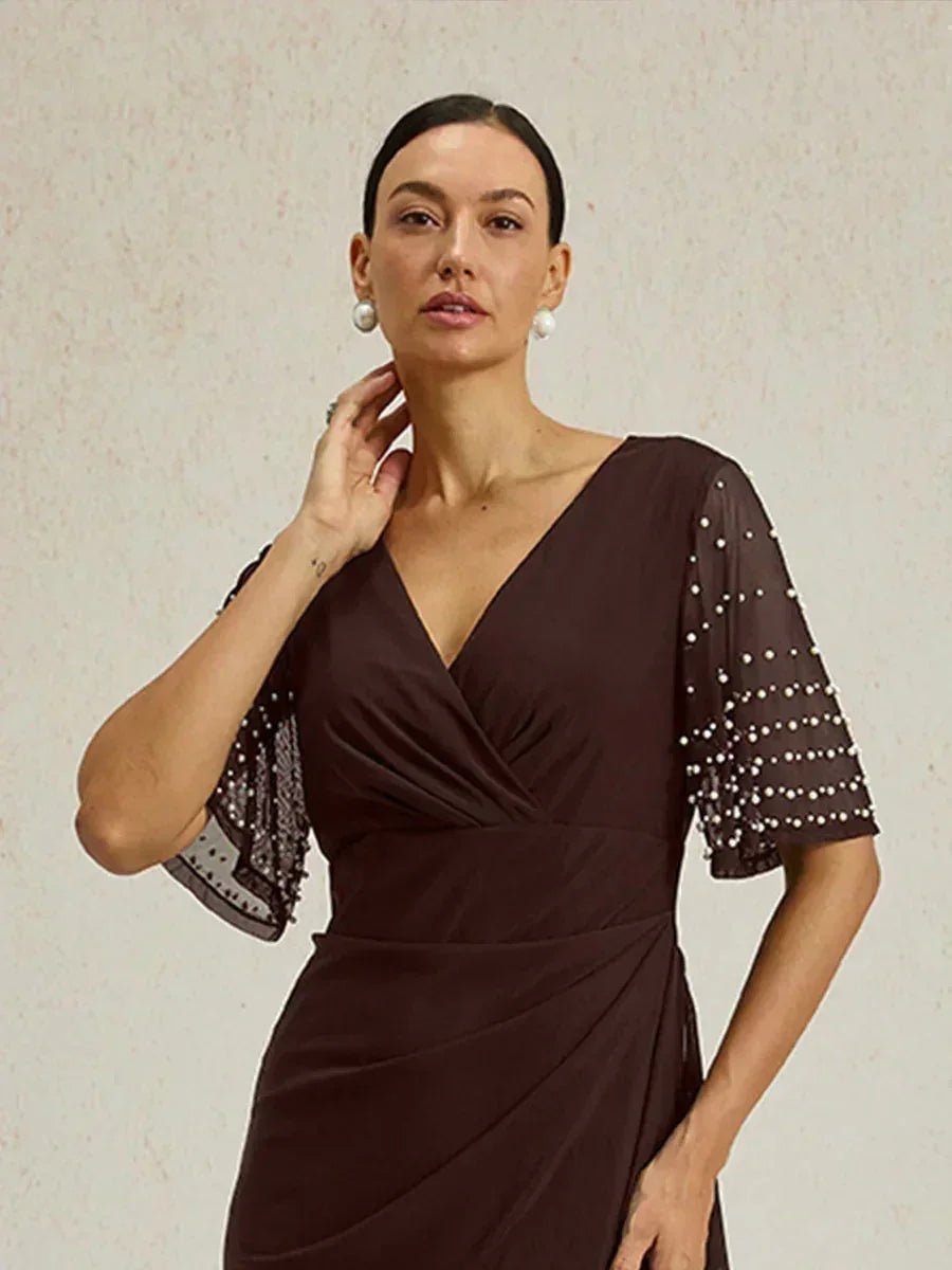 Vestido formal elegante con mangas fluidas adornadas - Nhaura