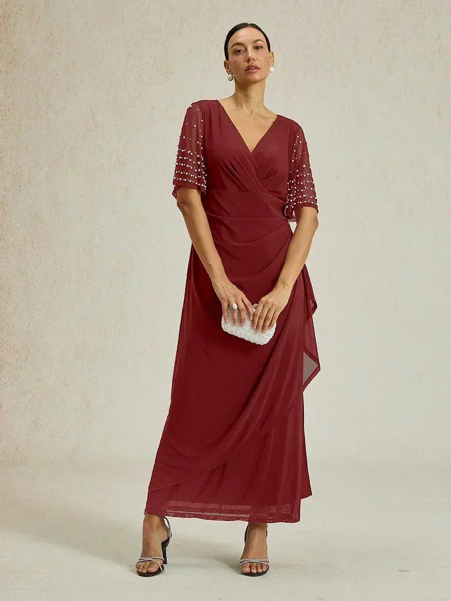 Vestido formal elegante con mangas fluidas adornadas - Nhaura