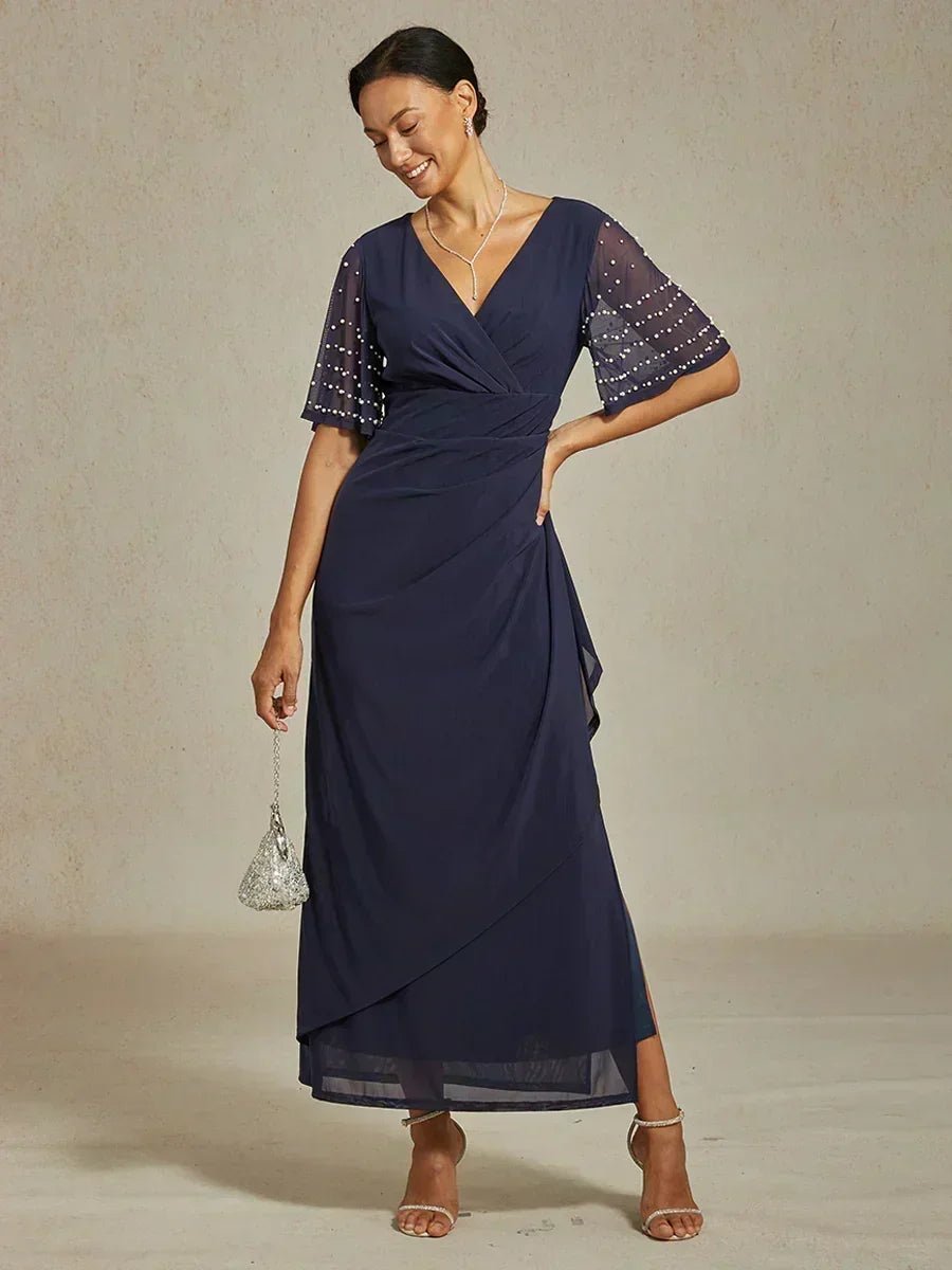 Vestido formal elegante con mangas fluidas adornadas - Nhaura