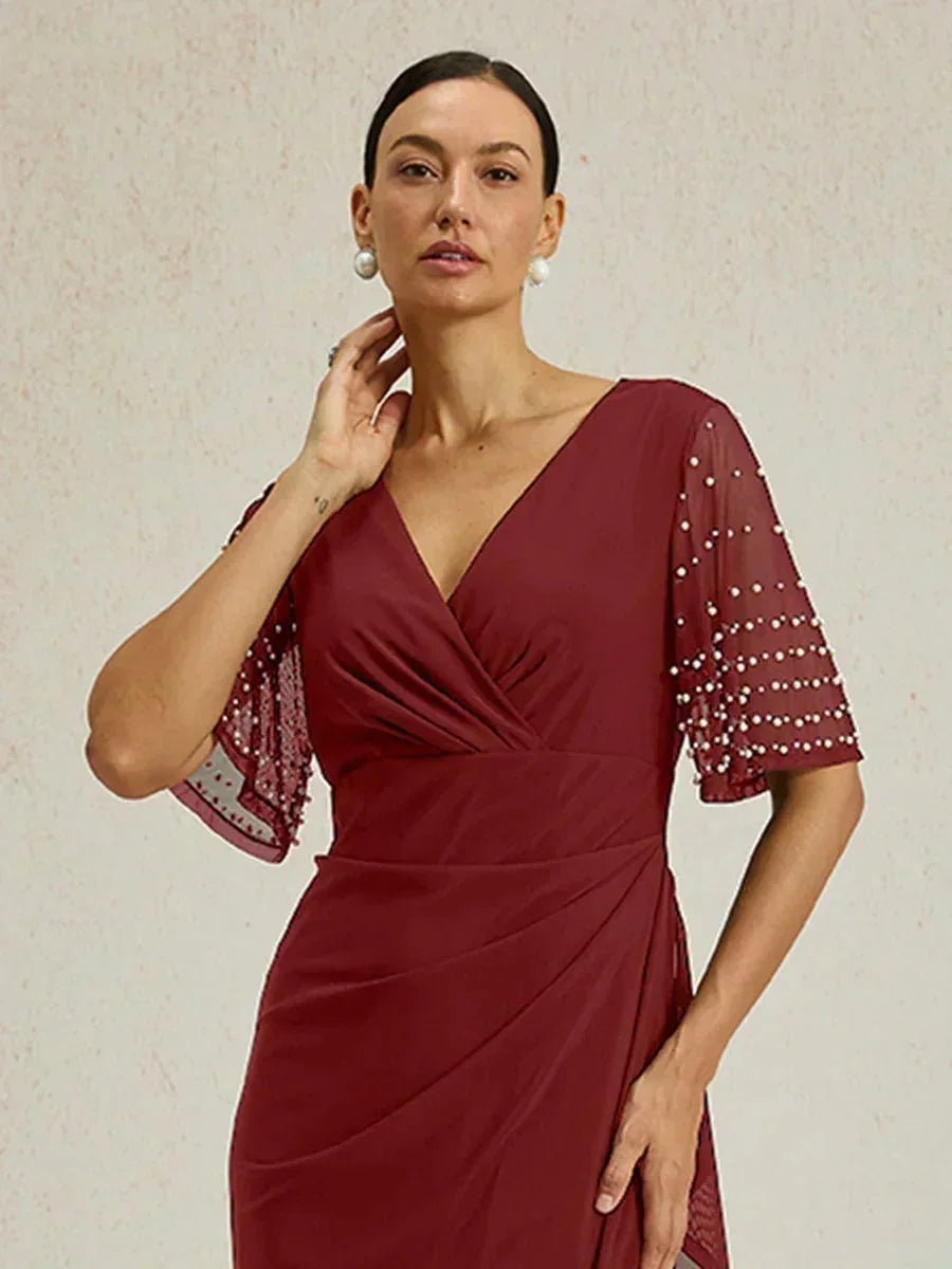 Vestido formal elegante con mangas fluidas adornadas - Nhaura