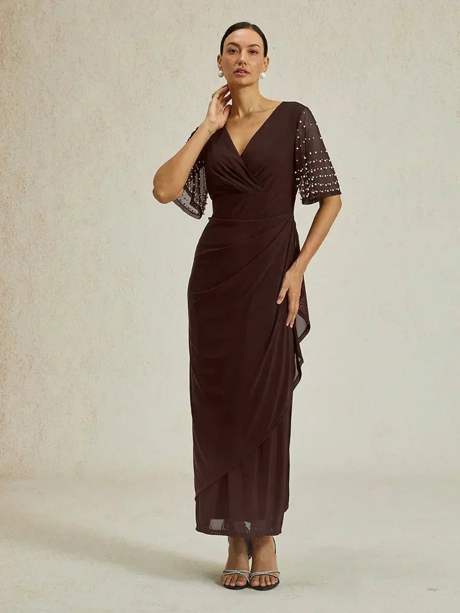 Vestido formal elegante con mangas fluidas adornadas - Nhaura