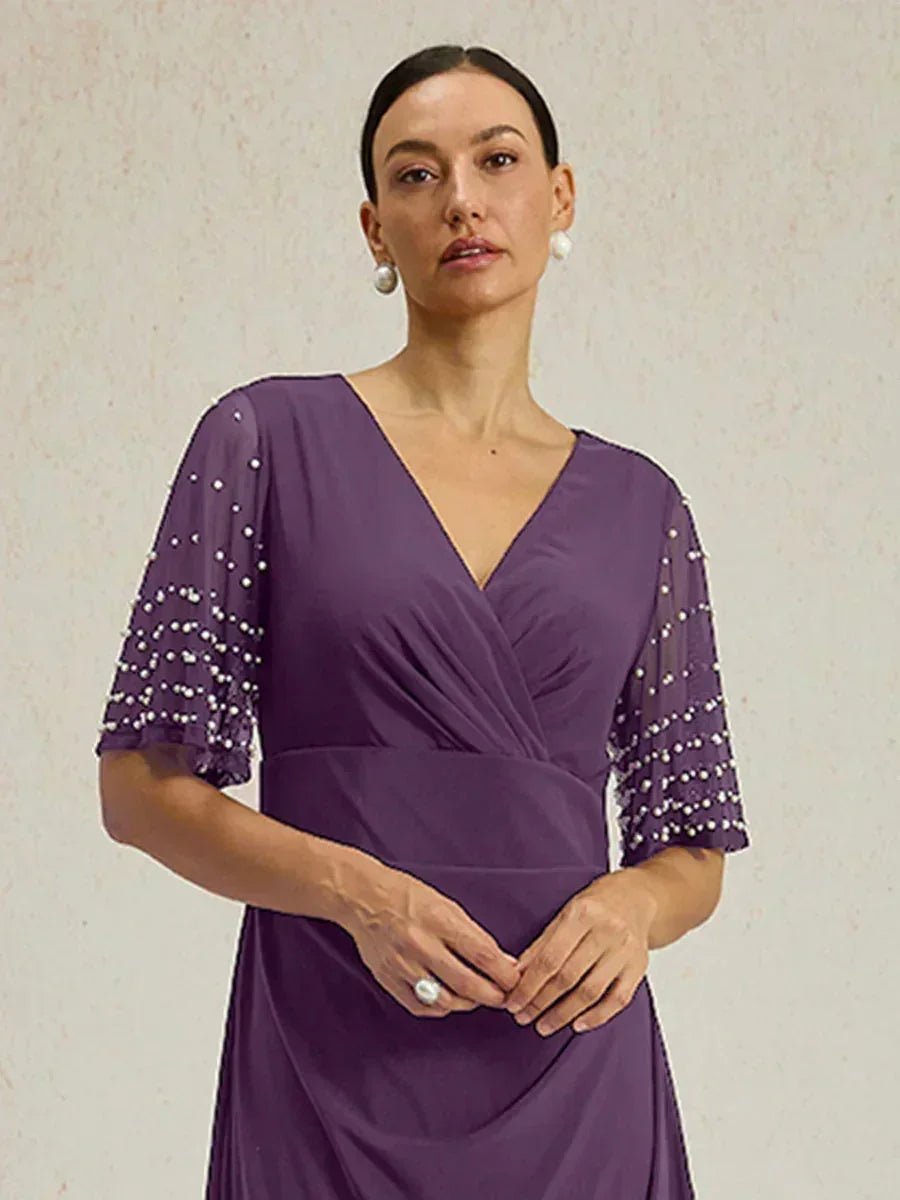 Vestido formal elegante con mangas fluidas adornadas - Nhaura
